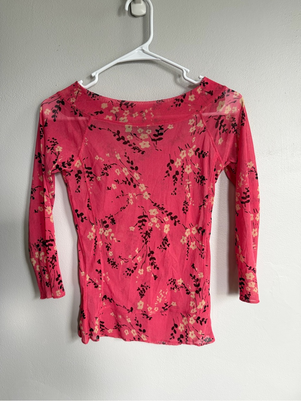 Vintage The Limited Off the Shoulder Mesh Top Pink Floral Print Y2K Small